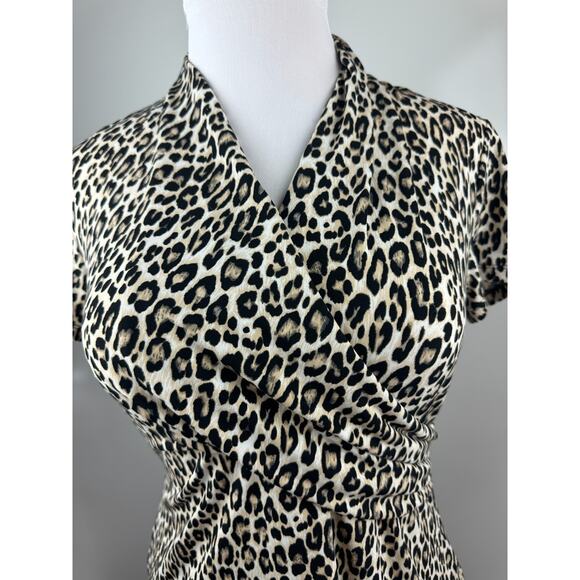 NEW Philosophy Faux Wrap Surplice Leopard Print Short Sleeve Stretchy Top Large - Picture 3 of 11